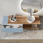 Composizione Bagno Azzurro Tiffany e Quercia con Specchio Made in Italy - Ermes Viadurini