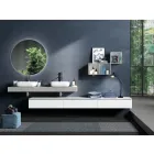 Composizione Bagno Color Cemento e Bianco Opaco con Lavabo, Specchio e Base - Palom Viadurini