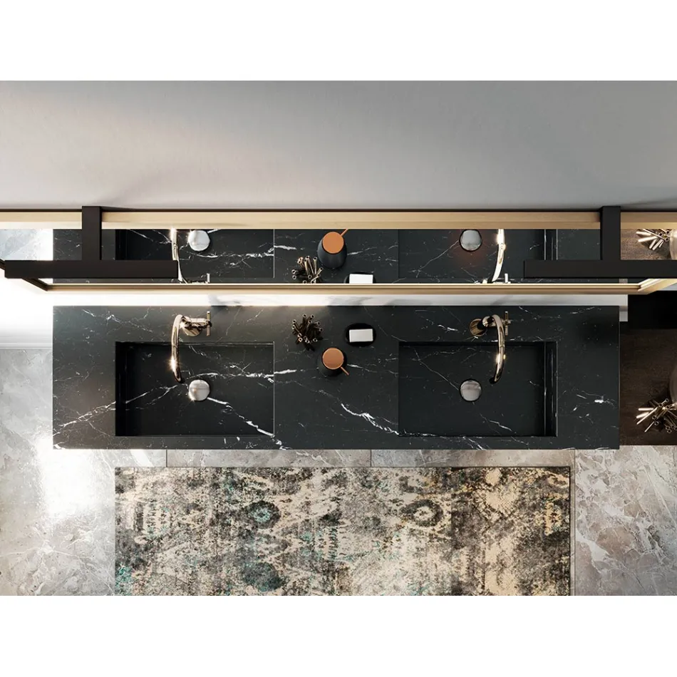 Composizione Bagno Completa di Specchio e Doppio Lavabo Made in Italy - Palom Viadurini