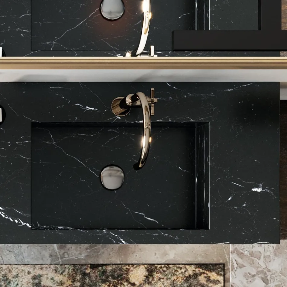 Composizione Bagno Completa di Specchio e Doppio Lavabo Made in Italy - Palom Viadurini