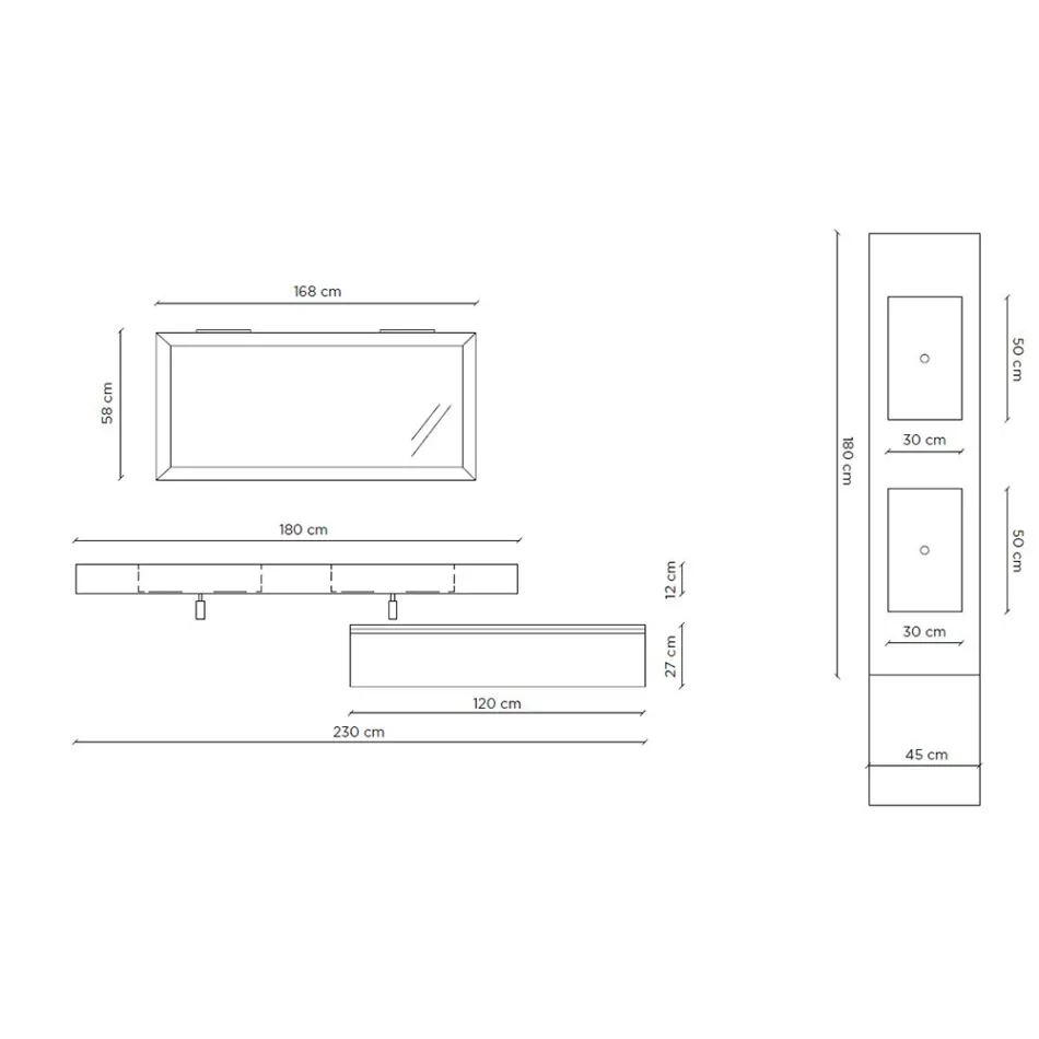 Composizione Bagno Completa di Specchio e Doppio Lavabo Made in Italy - Palom Viadurini