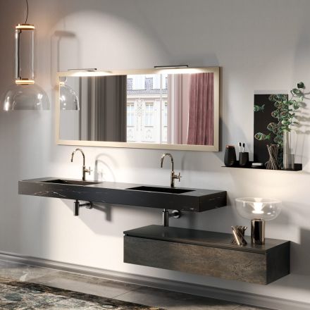 Composizione Bagno Completa di Specchio e Doppio Lavabo Made in Italy - Palom Viadurini