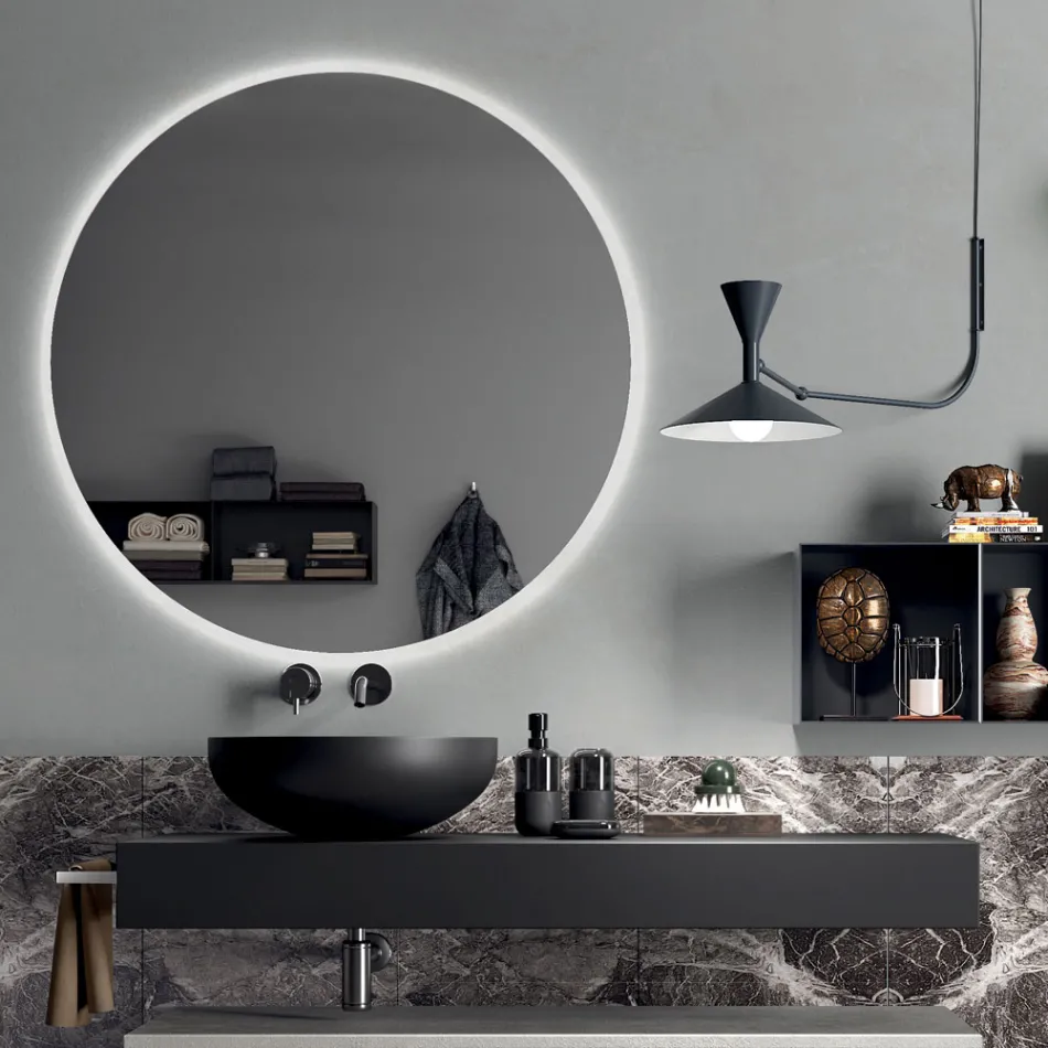 Composizione Bagno Completa di Specchio, Lavabo, Base e Top Made in Italy - Palom Viadurini