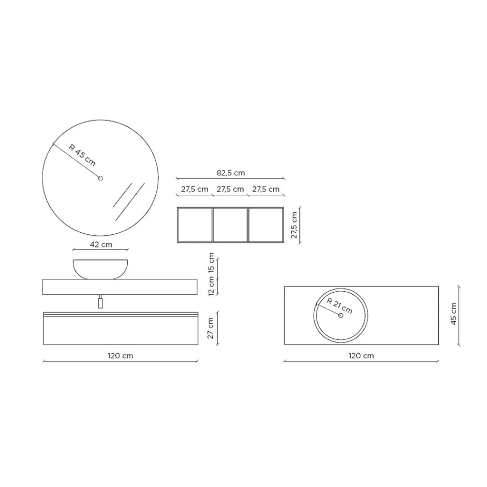 Composizione Bagno Completa di Specchio, Lavabo, Base e Top Made in Italy - Palom Viadurini