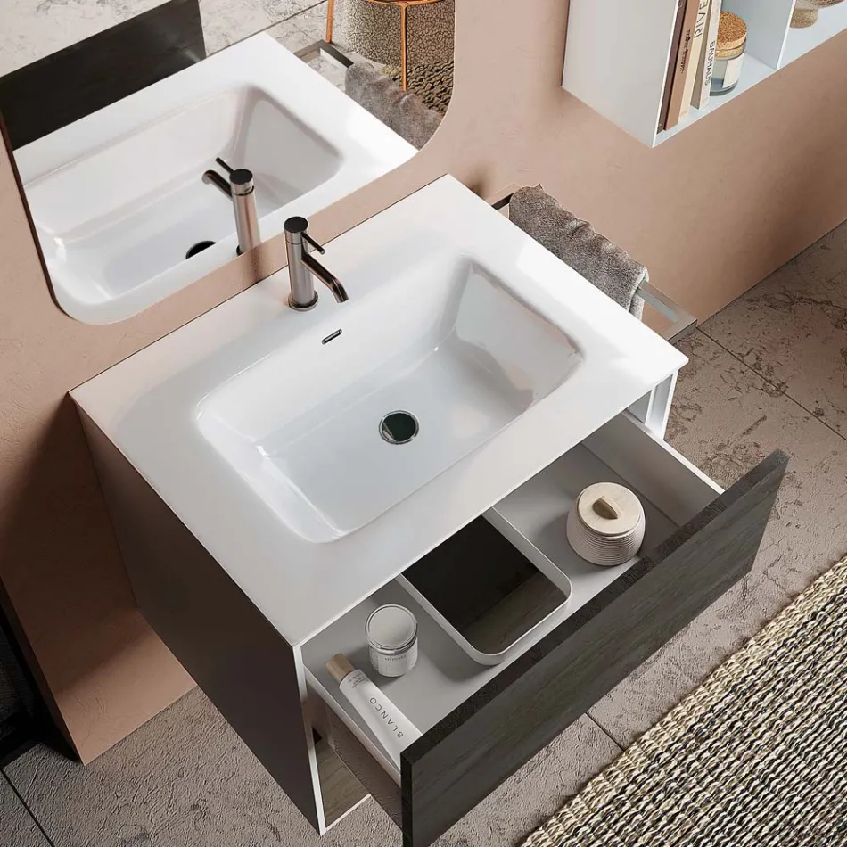 Composizione Bagno Composta da Specchio e Base Antigraffio Made in Italy - Kilos Viadurini