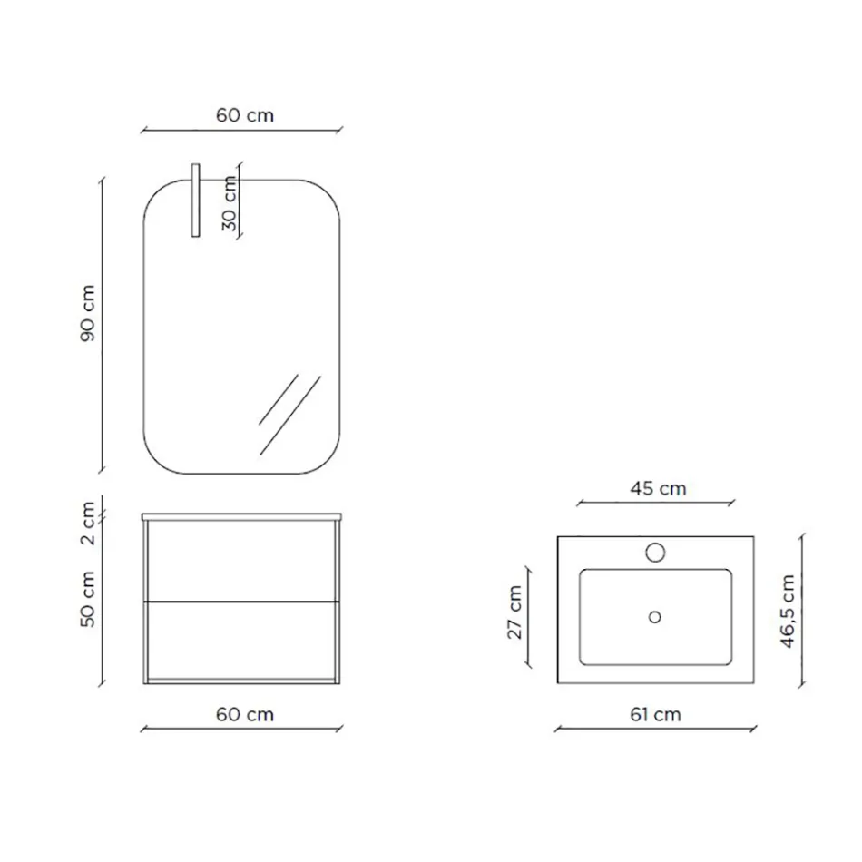Composizione Bagno Composta da Specchio e Base Antigraffio Made in Italy - Kilos Viadurini