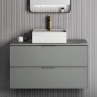 Composizione Bagno Comprensiva di 1 Base con 2 Cassetti, Lavabo e Specchio Led - Orione Viadurini