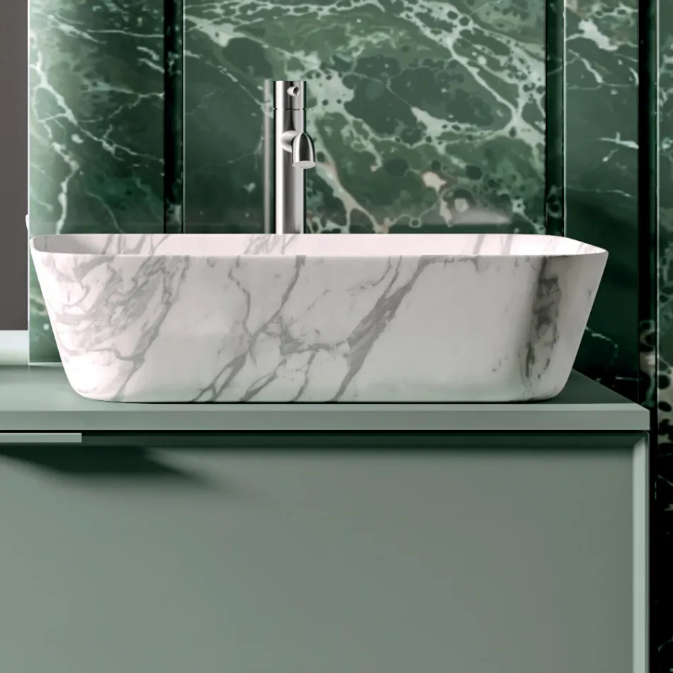 Composizione Bagno Comprensiva di 1 Base con 2 Cassetti, Lavabo e Specchio - Orione Viadurini