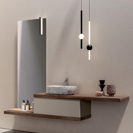 Composizione Bagno con 1 Cassetto, 2 Mensole in Quercia, Lavabo e Specchio - Titan Viadurini