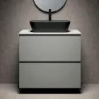Composizione Bagno con 1 Cassetto, Lavabo in Resina Antracite e Specchio - Titan Viadurini