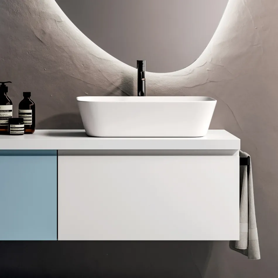 Composizione Bagno con 2 Basi con 1 Cassetto Ciascuna e Specchio - Titan Viadurini