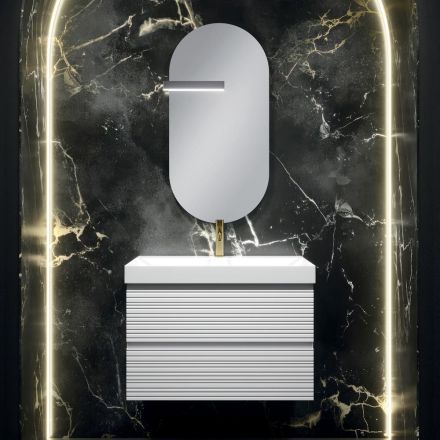 Composizione Bagno con 2 Cassetti Bianco Opaco, Lavabo e Specchio - Elios Viadurini