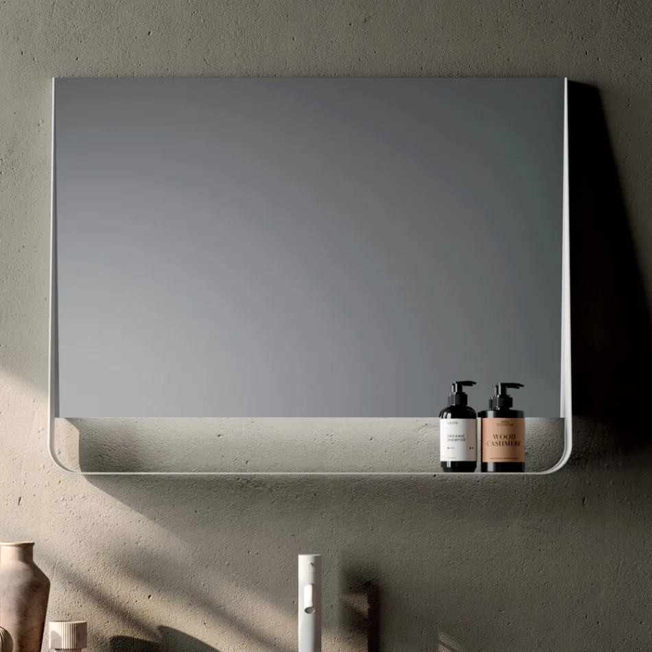 Composizione Bagno con 2 Cassetti e 2 Vani a Giorno, Specchio e Lavabo - Magnolia Viadurini