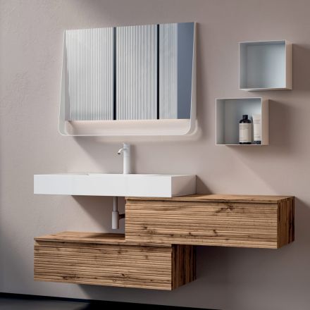 Composizione Bagno con 2 Cassetti, Lavabo Bianco, Specchio e Pensile - Elios Viadurini