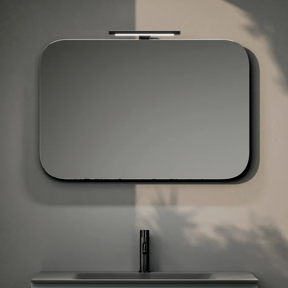 Composizione Bagno con 2 Cassetti, Lavabo in Vetro Grigio e Specchio - Elios Viadurini