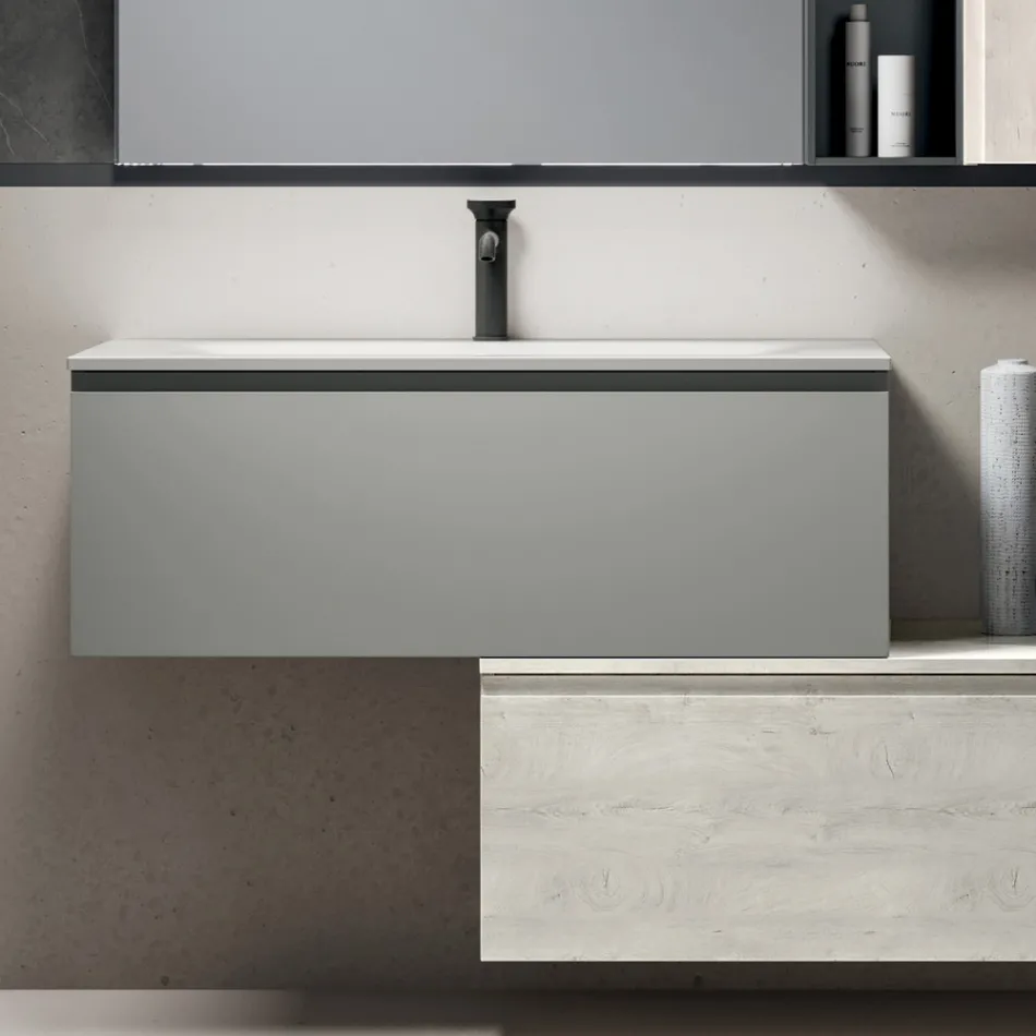 Composizione Bagno con 2 Cassetti, Pensile, Colonna e Specchio - Titan Viadurini
