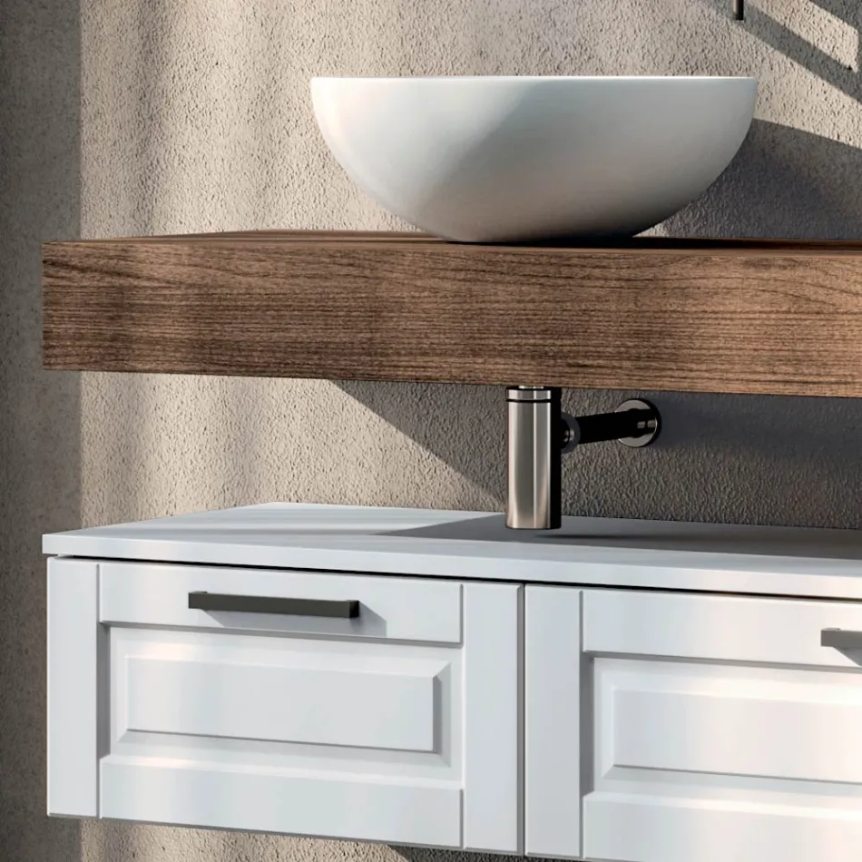 Composizione Bagno con 2 Cassetti, Specchio e Lavabo in Resina Bianca - Magnolia Viadurini