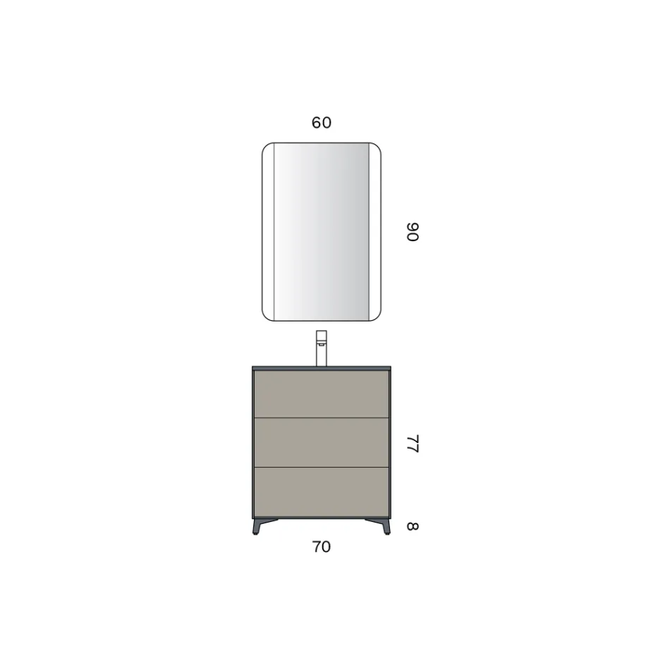 Composizione Bagno con 3 Cassetti Tortora Opachi, Specchio e Lavabo - Velaria Viadurini