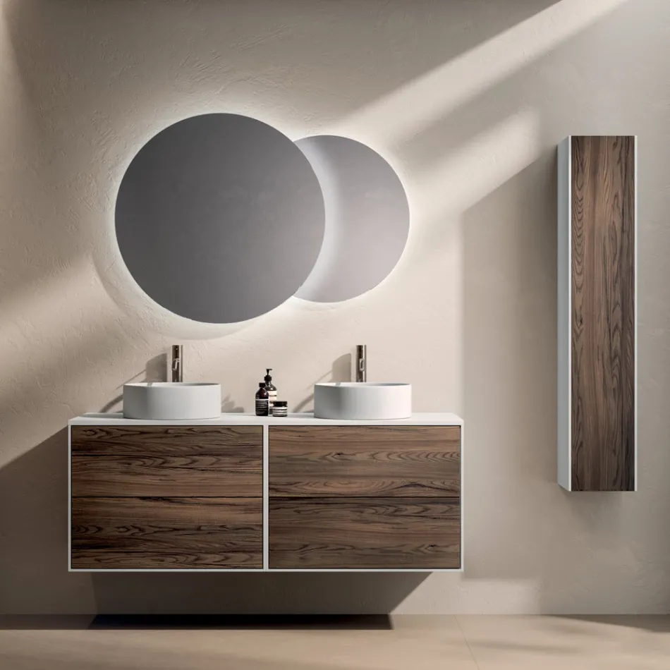 Composizione Bagno con 4 Cassetti in Rovere Rio, Specchio e Lavabo - Velaria Viadurini