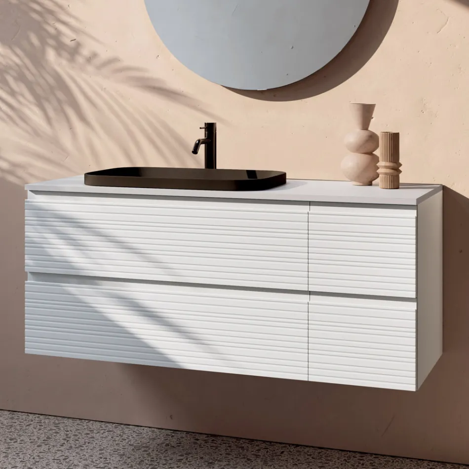 Composizione Bagno con 4 Cassetti, Lavabo in Ceramica Nero e Specchio - Elios Viadurini