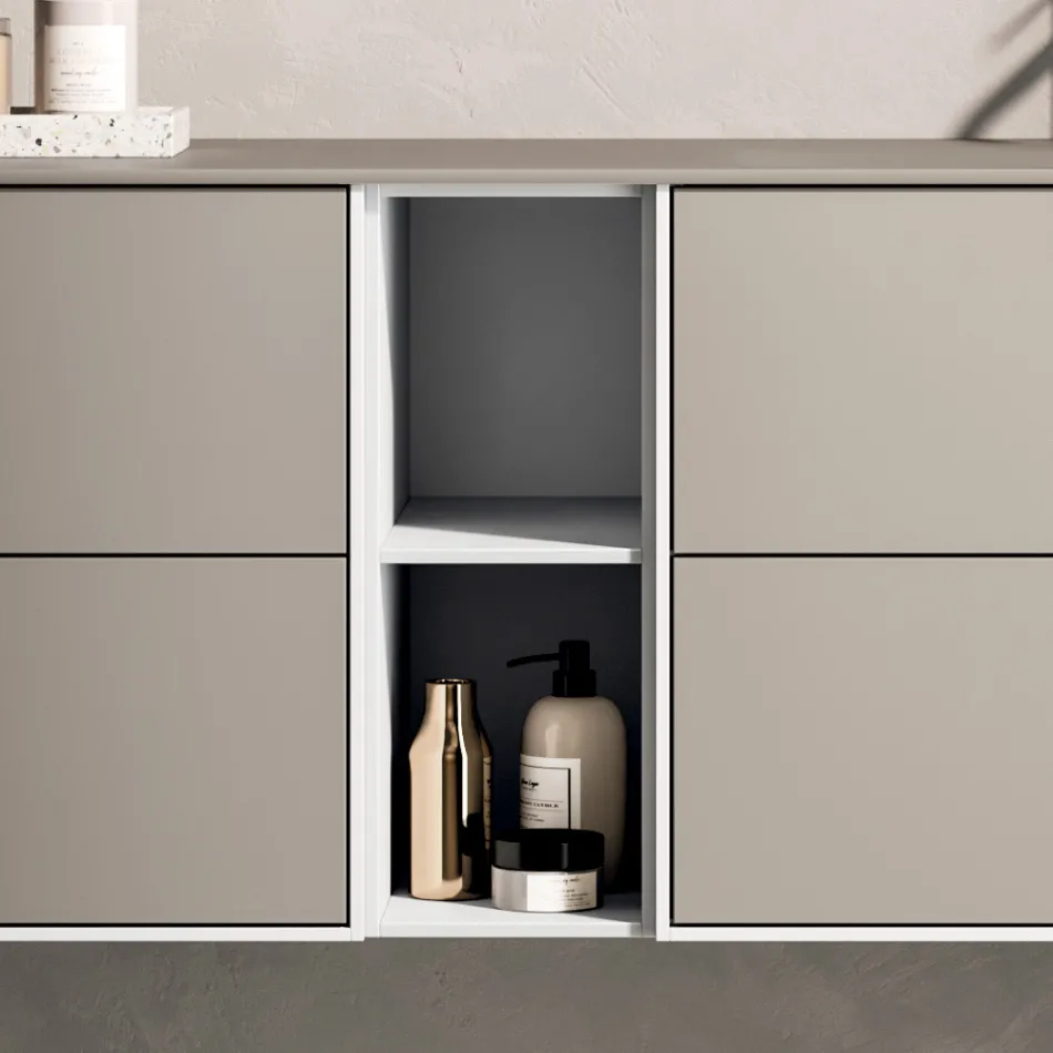 Composizione Bagno con 4 Cassetti, Vano a Giorno, Lavabo e Specchio - Velaria Viadurini