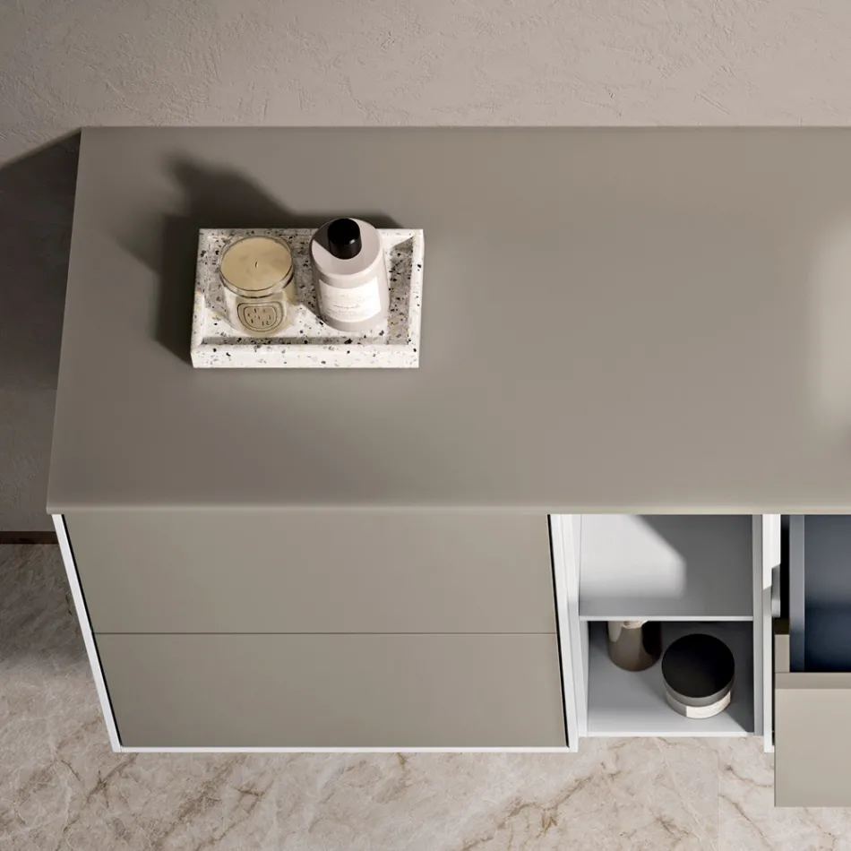 Composizione Bagno con 4 Cassetti, Vano a Giorno, Lavabo e Specchio - Velaria Viadurini