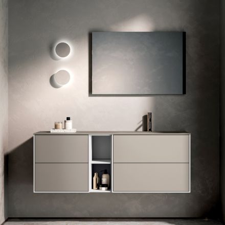 Composizione Bagno con 4 Cassetti, Vano a Giorno, Lavabo e Specchio - Velaria Viadurini