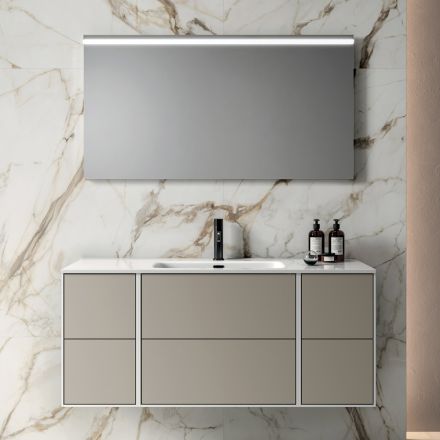 Composizione Bagno con 6 Cassetti Tortora, Specchio e Lavabo - Velaria Viadurini