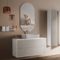 Composizione Bagno con Base Pietra Avana, Specchio e Lavabo Made in Italy - Kilos