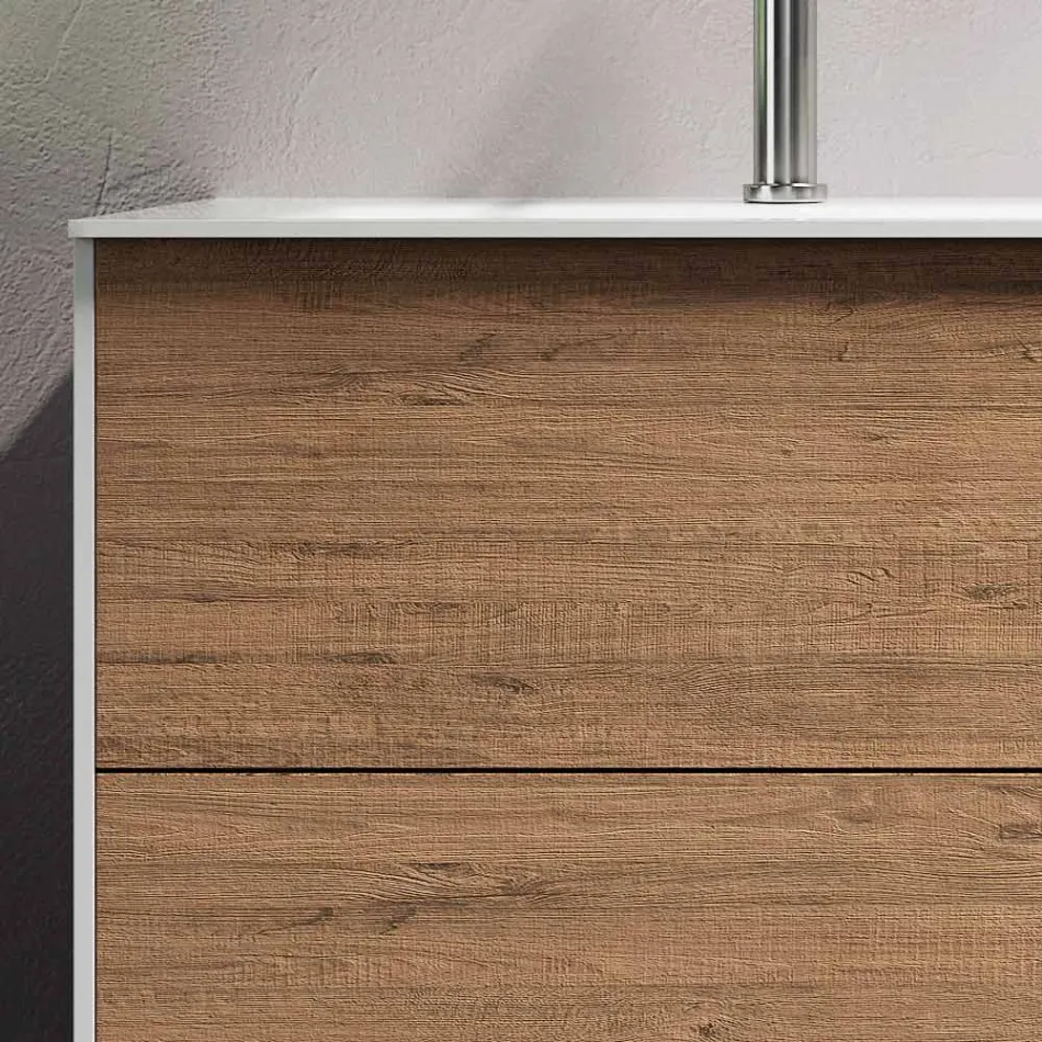 Composizione Bagno con Base Rovere Miele, Lavabo e Specchio Made in Italy - Kilos Viadurini