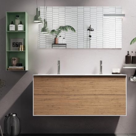 Composizione Bagno con Base Rovere Miele, Lavabo e Specchio Made in Italy - Kilos Viadurini