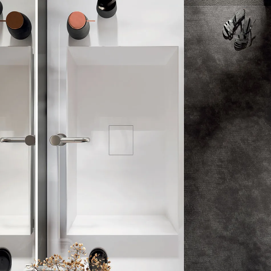 Composizione Bagno con Base, Specchio e Lavabo in Resina Made in Italy - Kilos Viadurini