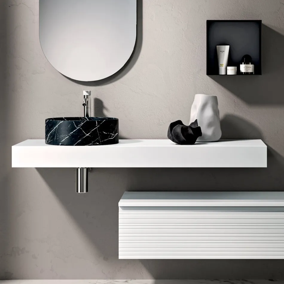 Composizione Bagno con Cassetto, Lavabo, Specchio, Pensile e Mensola - Elios Viadurini
