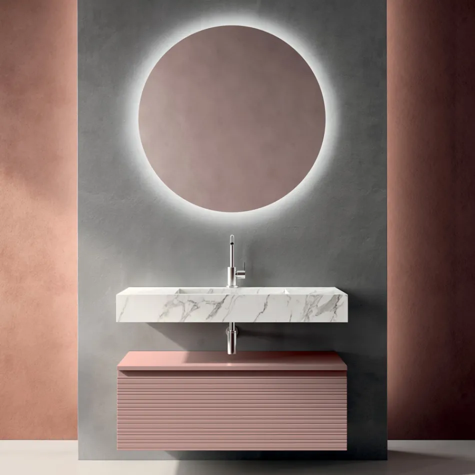 Composizione Bagno con Cassetto Rosa Cipria e Lavabo Calacatta - Elios Viadurini