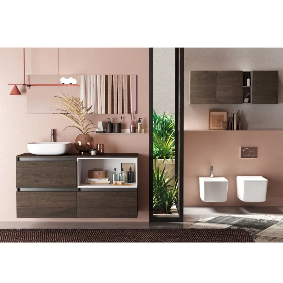 Composizione Bagno con Lavabo in Ceramica e Specchio Made in Italy - Dream Viadurini
