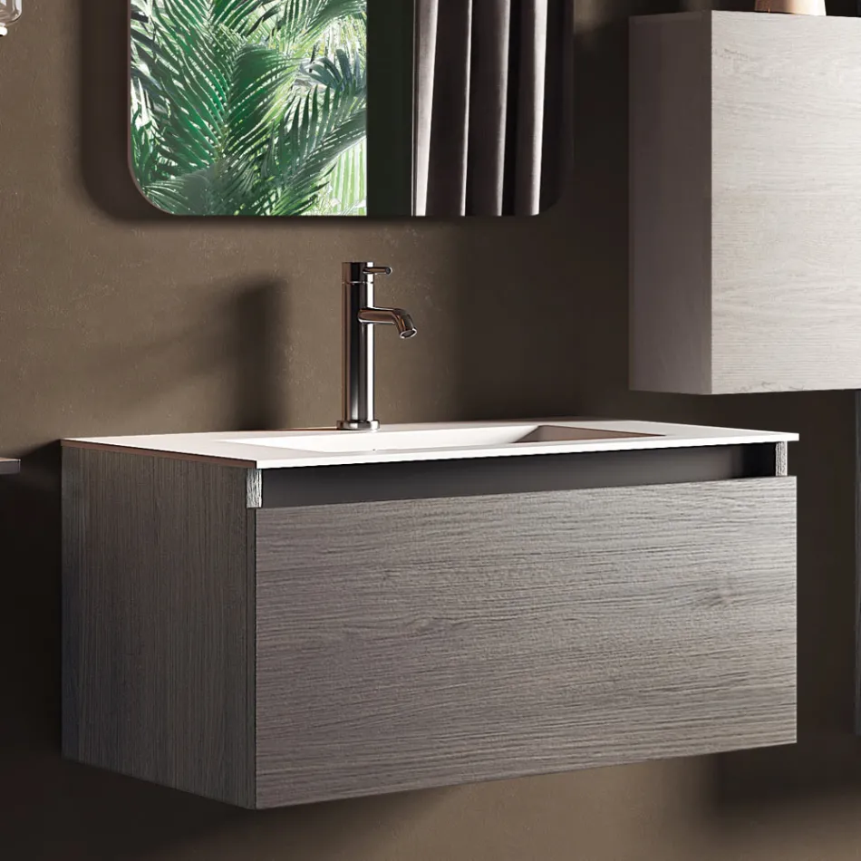 Composizione Bagno con Lavabo in Resina, Base Antigraffio Made in Italy - Dream Viadurini