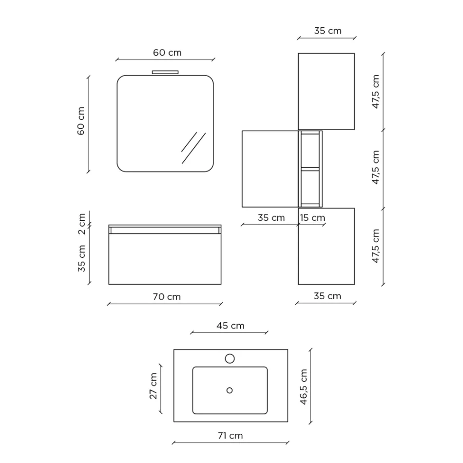 Composizione Bagno con Lavabo in Resina, Base Antigraffio Made in Italy - Dream Viadurini