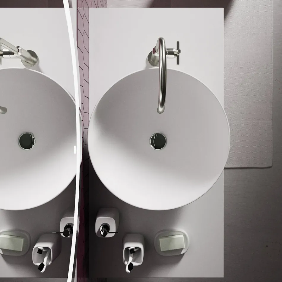 Composizione Bagno con Lavabo in Resina e Specchio Made in Italy - Palom Viadurini