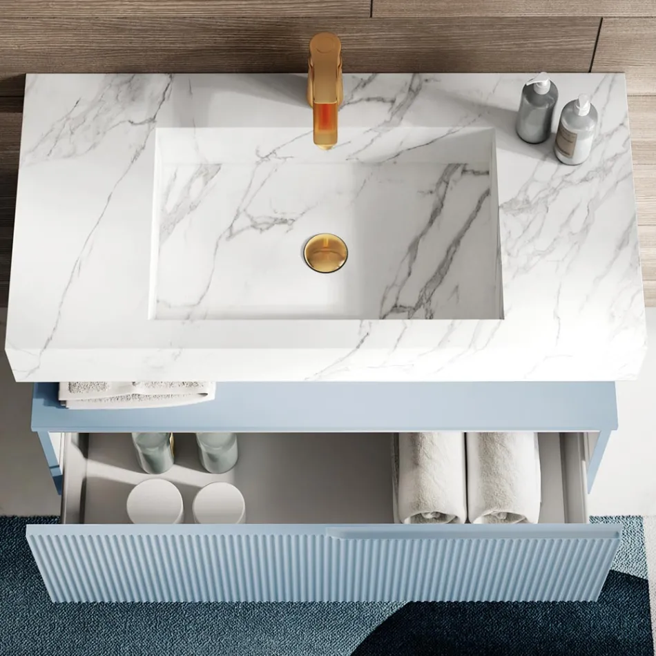 Composizione Bagno con Piano in HPL Calacatta Made in Italy - Talassa Viadurini