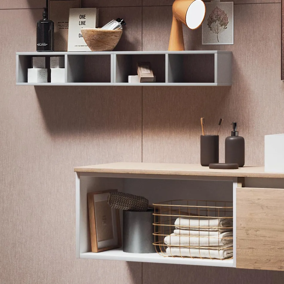 Composizione Bagno con Specchio con Lampada Integrata, Lavabo e Base - Dream Viadurini