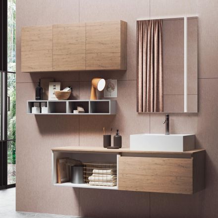 Composizione Bagno con Specchio con Lampada Integrata, Lavabo e Base - Dream Viadurini