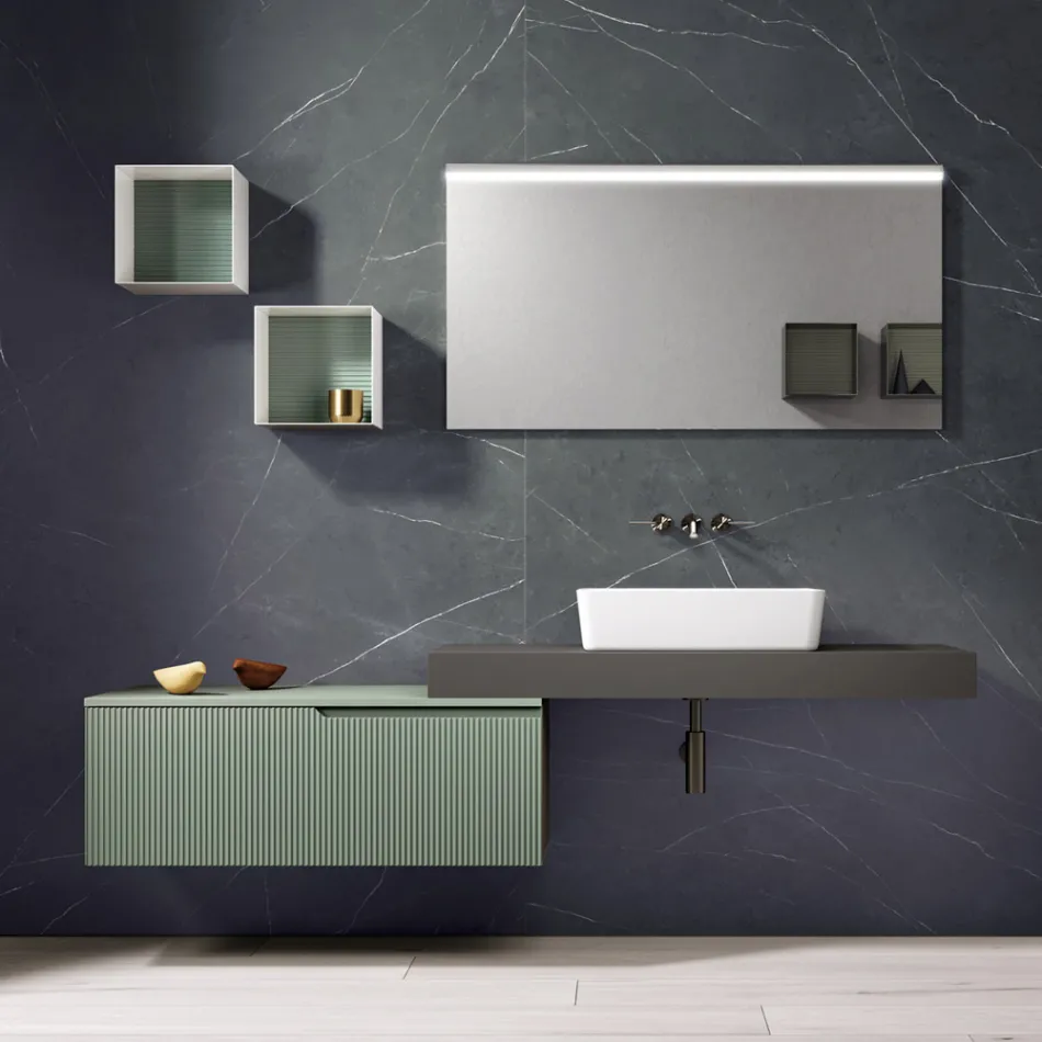 Composizione Bagno con Specchio e Pensili in Metallo Made in Italy - Efesto Viadurini