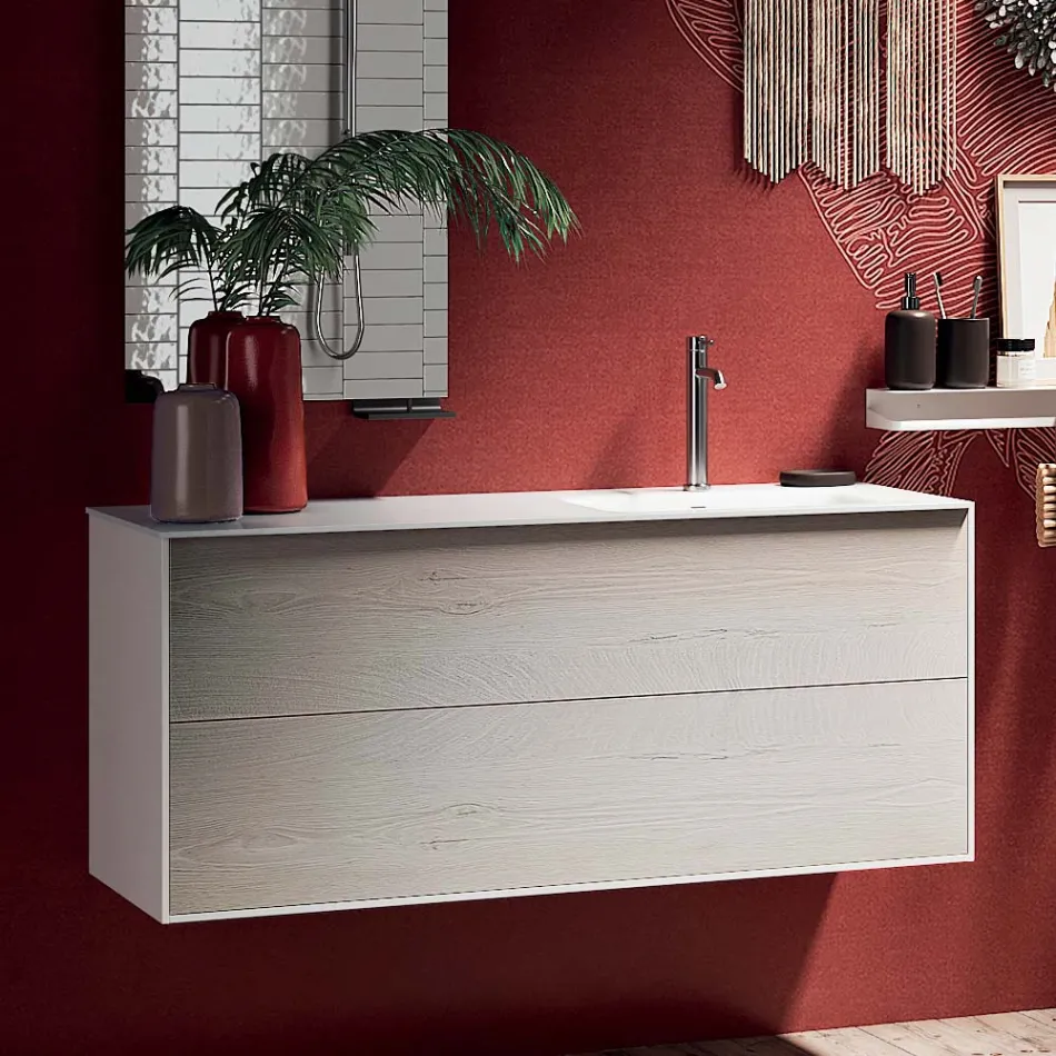 Composizione Bagno con Specchio Girevole 180°, Base e Lavabo Made in Italy - Kilos Viadurini