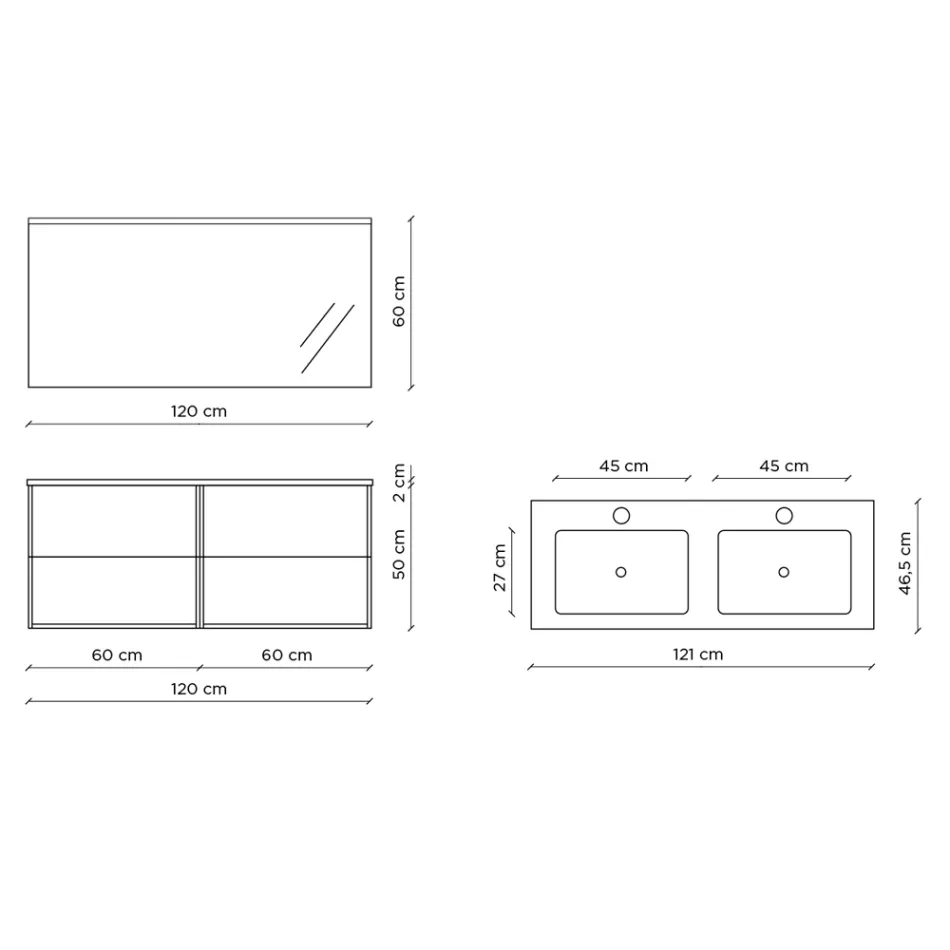 Composizione Bagno con Specchio, Lavabo Doppio e Base Made in Italy - Kilos Viadurini
