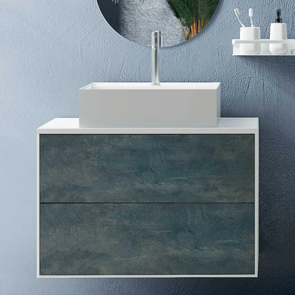 Composizione Bagno con Specchio Ovale, Base e Lavabo Made in Italy - Kilos Viadurini