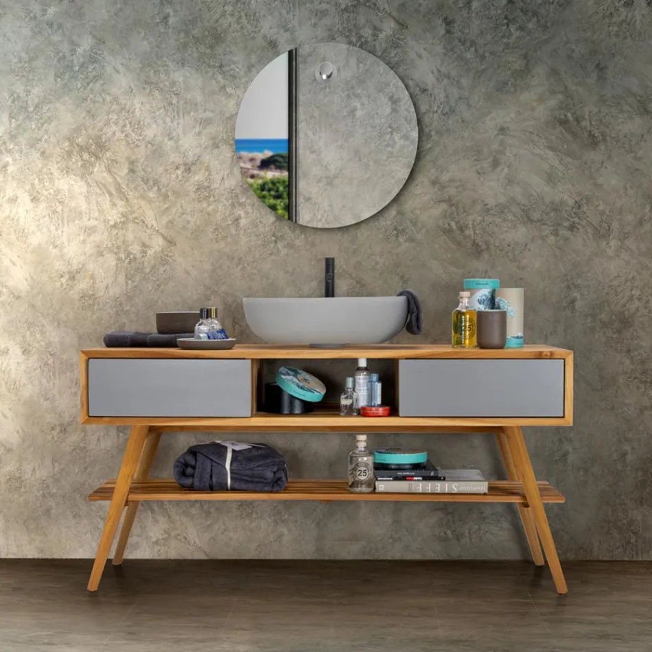 Composizione Bagno Design Grigio Completo di Accessori Smaltati - Georges Viadurini