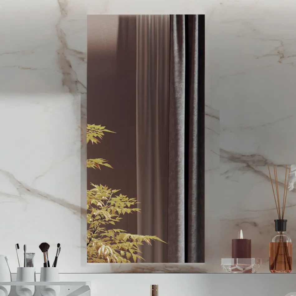 Composizione Bagno Doppia con Specchio Rettangolare e Lavabo Made in Italy - Palom Viadurini