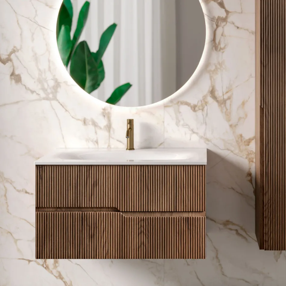 Composizione Bagno in Rovere Rio Cannettato Realizzato in Italia - Afrodite Viadurini