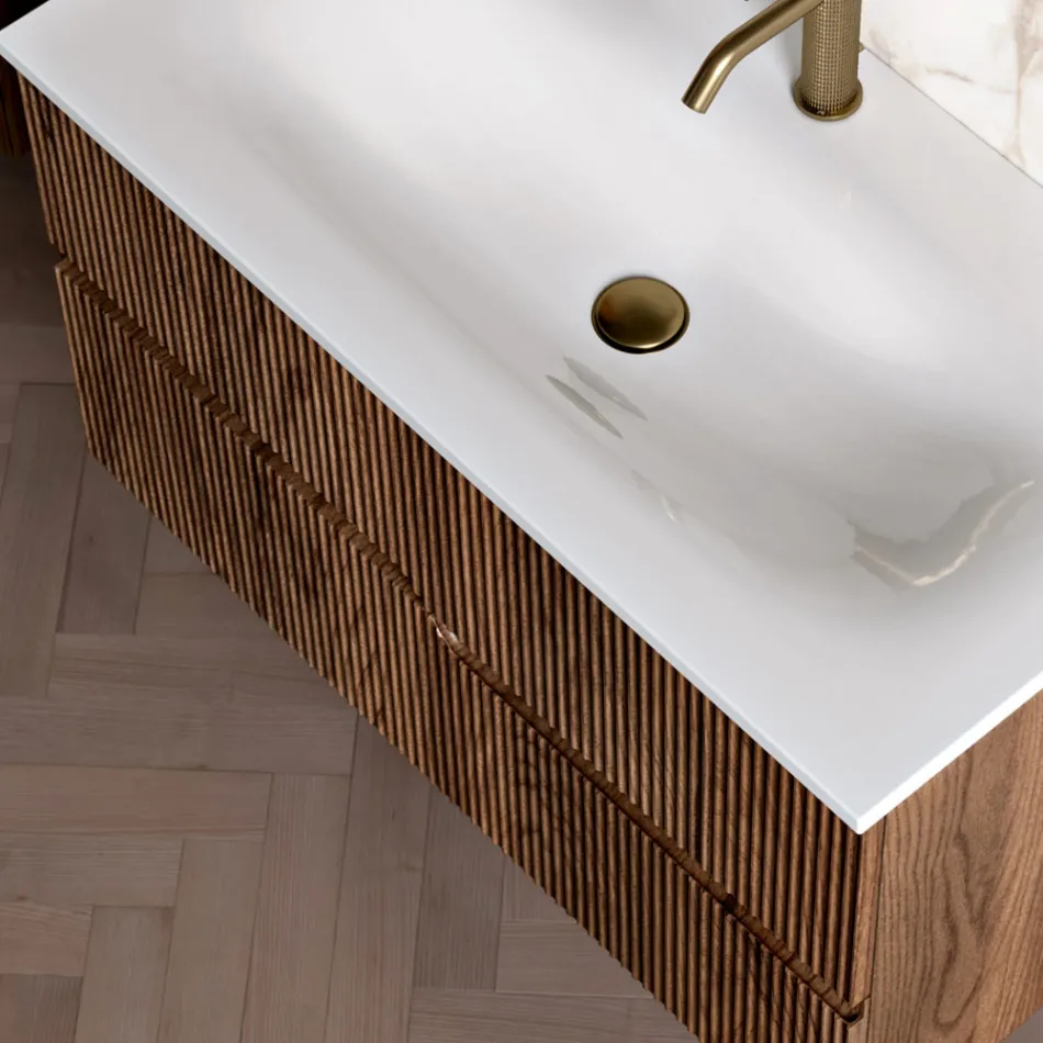 Composizione Bagno in Rovere Rio Cannettato Realizzato in Italia - Afrodite Viadurini