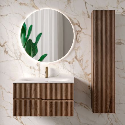 Composizione Bagno in Rovere Rio Cannettato Realizzato in Italia - Afrodite Viadurini